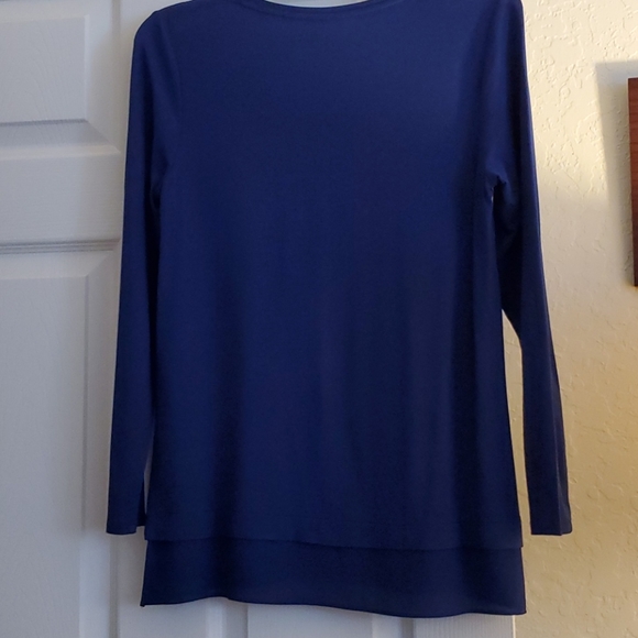 Chico's Navy Long Sleeve Top with Sheer Bottom - Picture 6 of 10